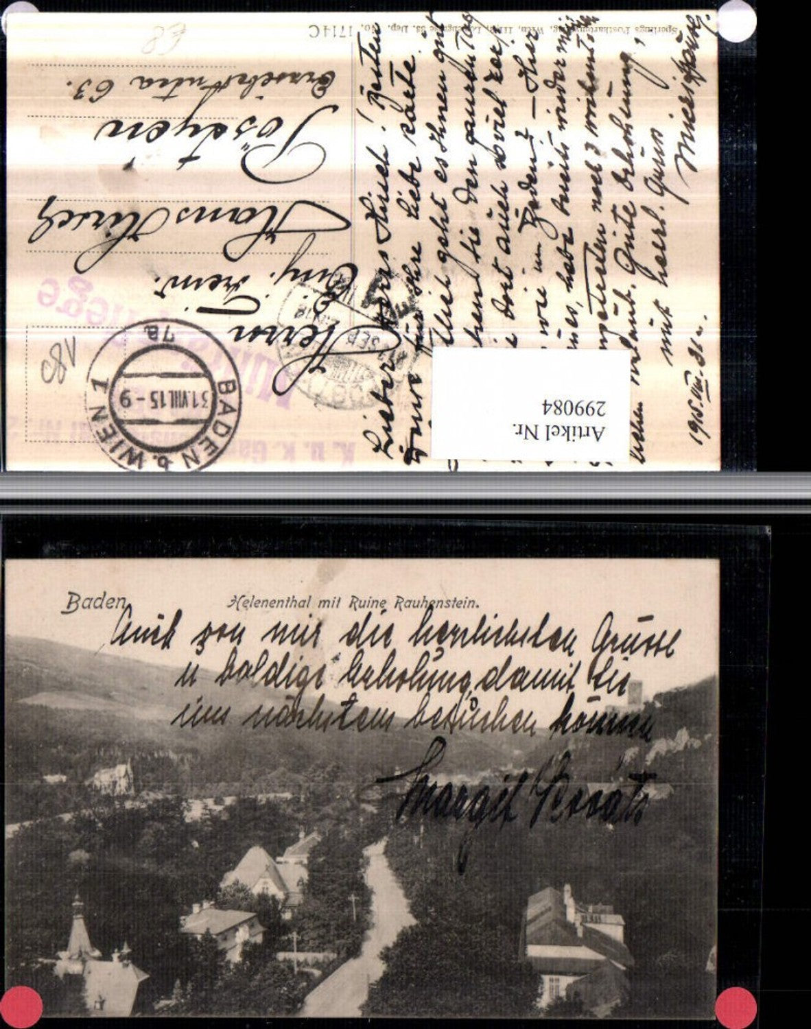 299084,Baden b. Wien Helenental Totale m. Ruine Rauhenstein pub Sperling 1714C