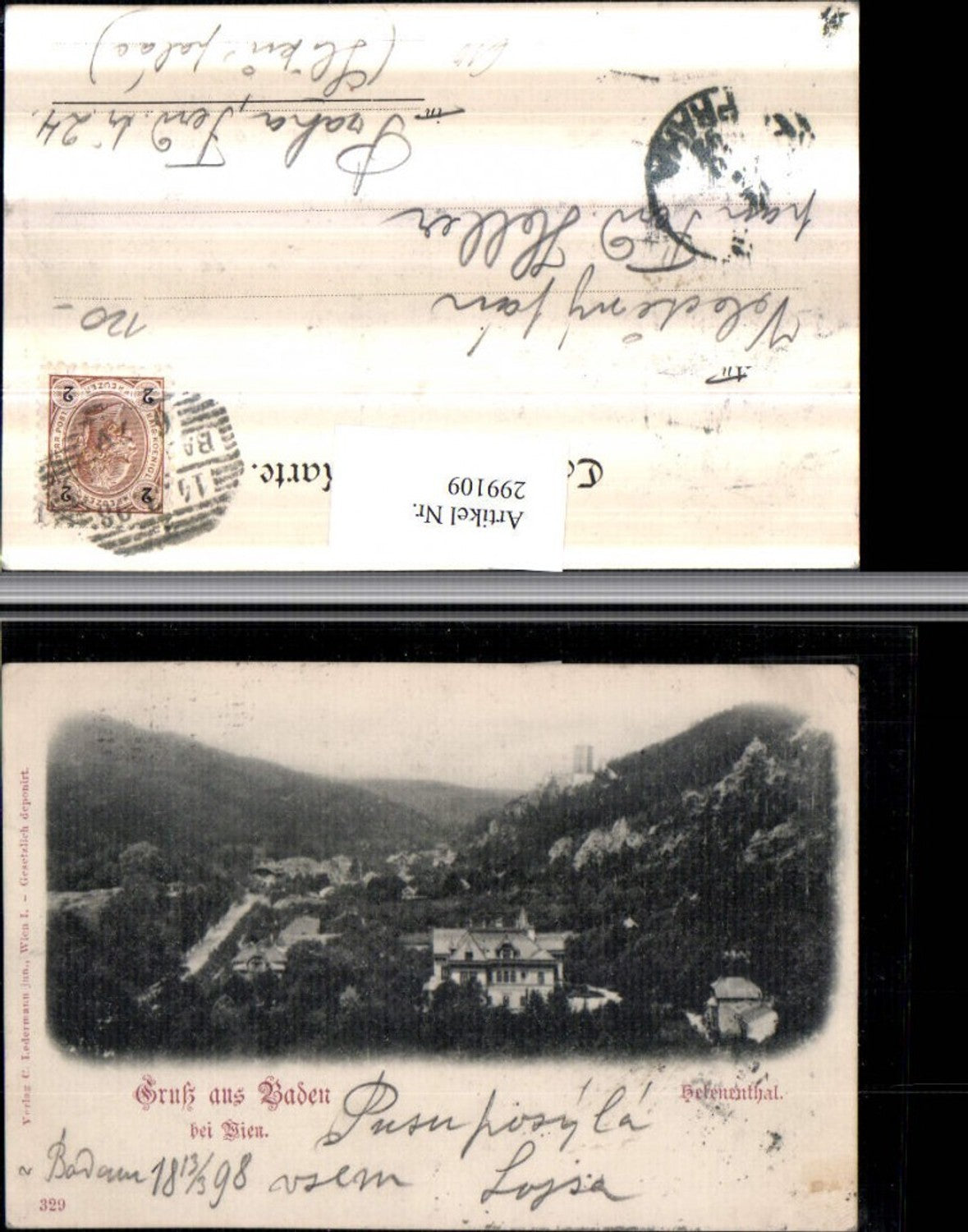 299109,Gruß aus Baden b. Wien Helenental Totale m. Ruine