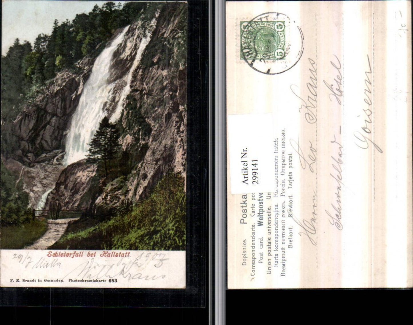 299141,Hallstatt Schleiferfall Wasserfall pub F. E. Brandt 653