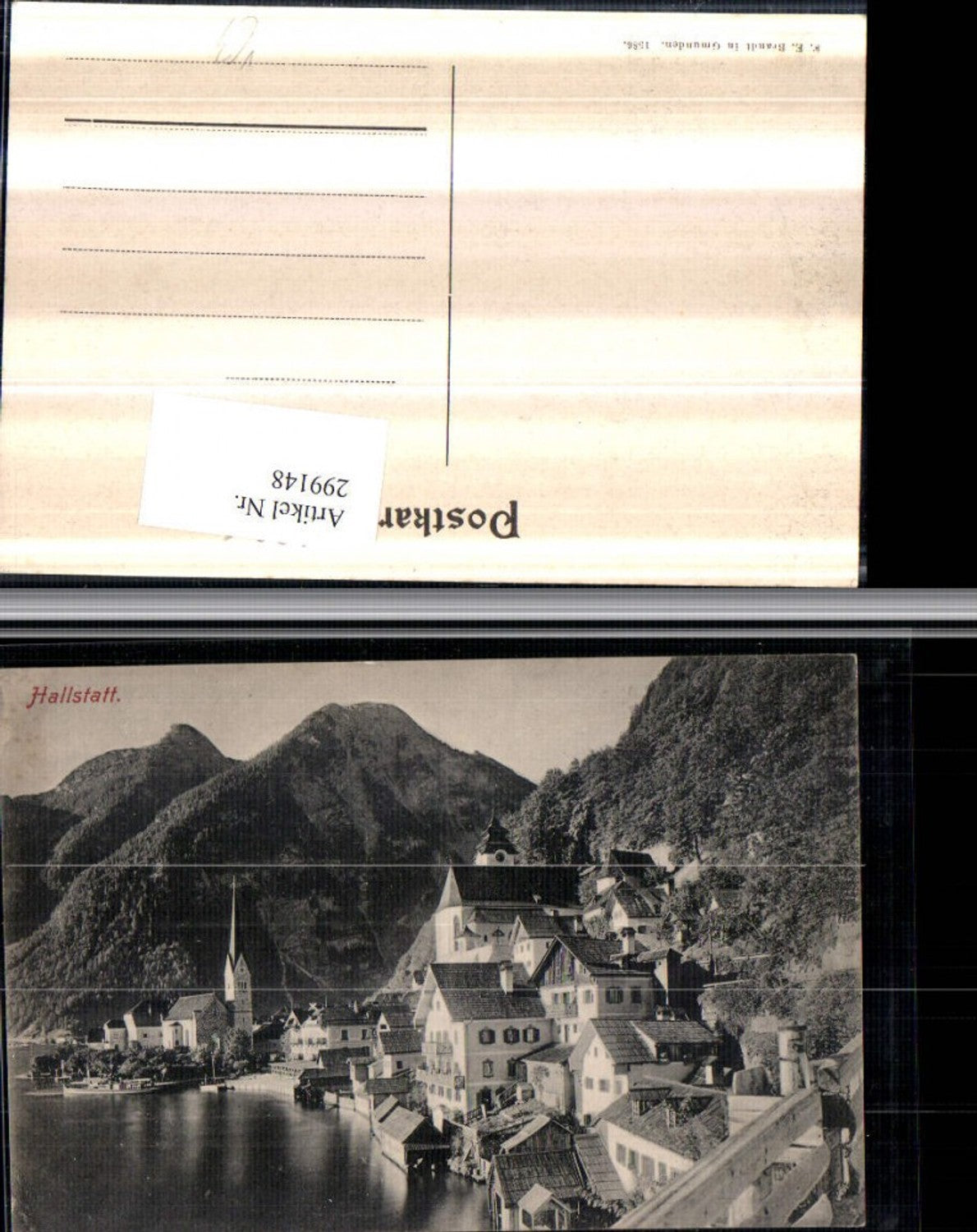 299148,Hallstatt Teilansicht Kirche Bergkulisse pub F. E. Brandt 1586