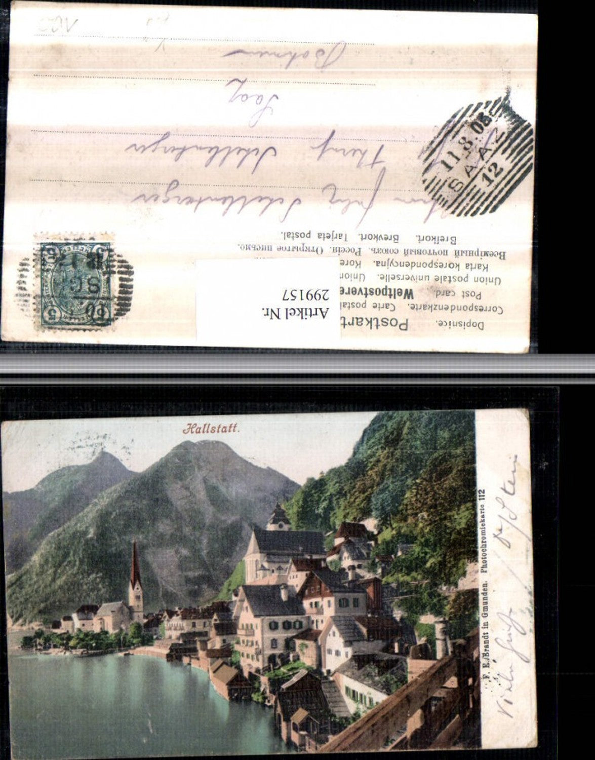 299157,Hallstatt Teilansicht Kirche Bergkulisse pub F. E. Brandt 112