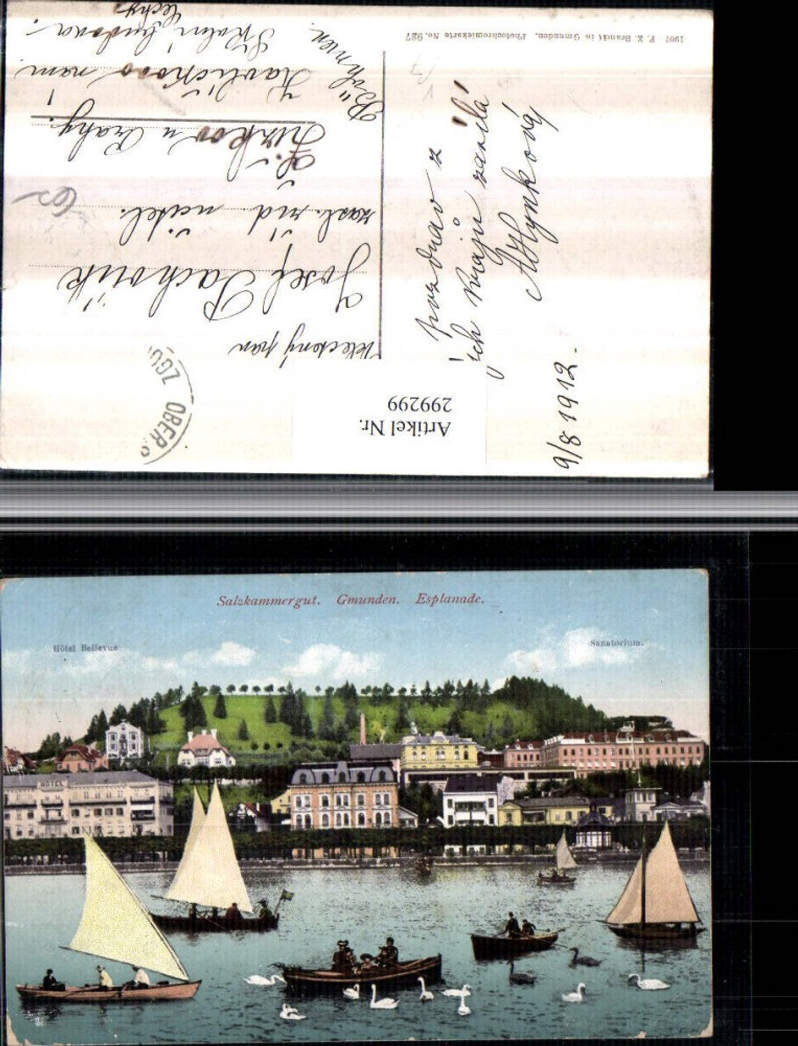 299299,Gmunden Esplanade Hotel Bellevue u. Sanatorium Segelboote Boote pub F. E. Brandt 927