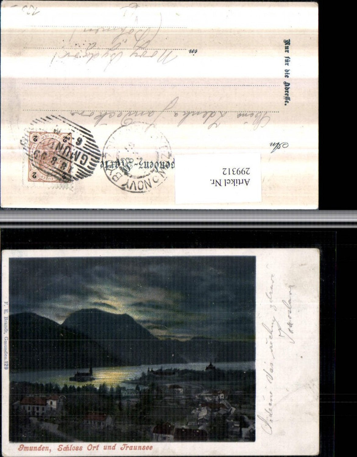 299312,Gmunden Teilansicht m. Schloss Ort Orth u. Traunsee Bergkulisse pub F. E. Brandt 129