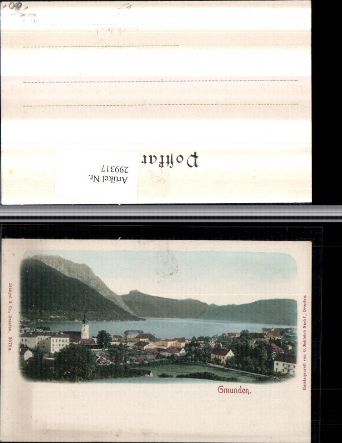 299317,Handkoloriert Gmunden Totale Bergkulisse pub Stengel & Co 2573a