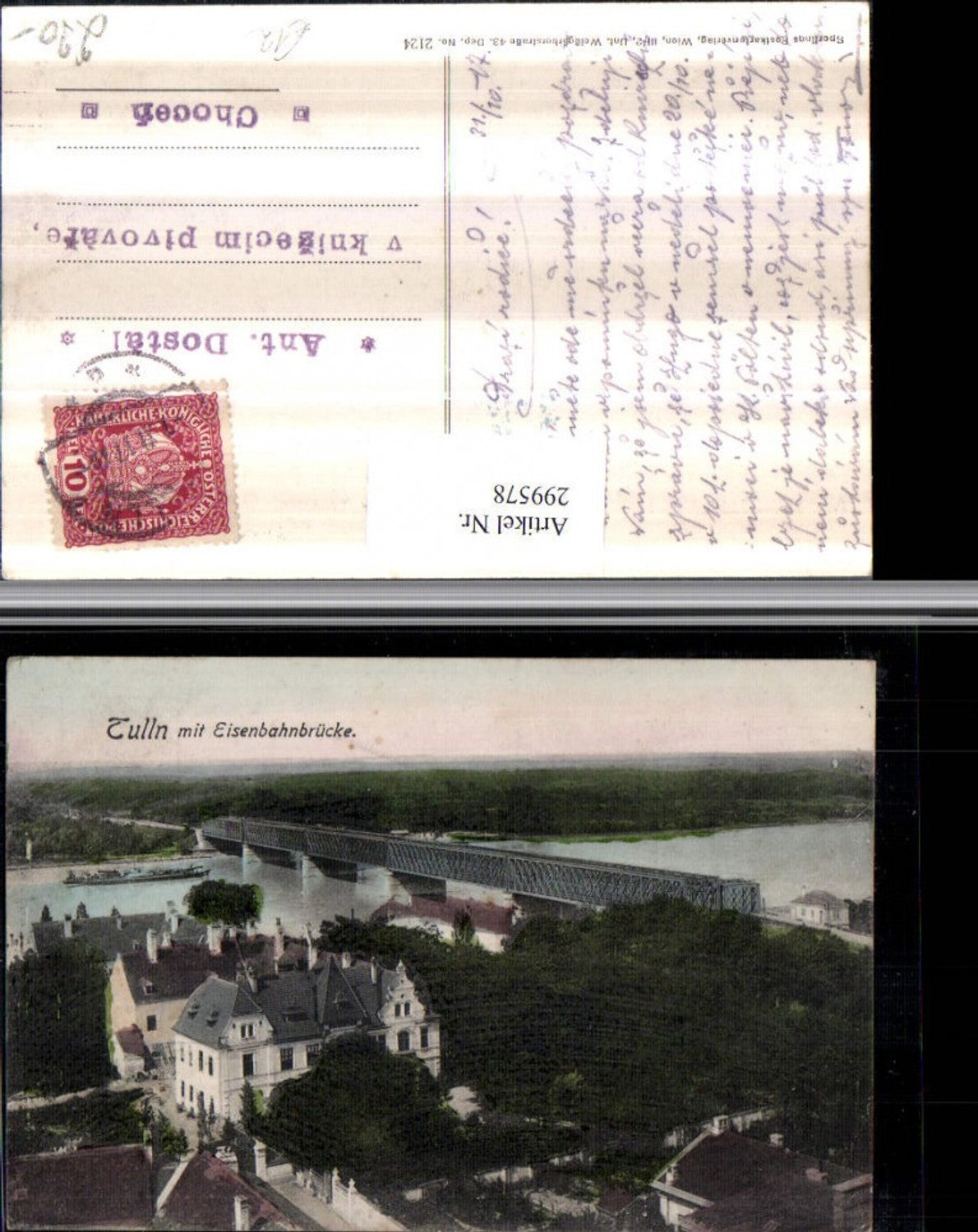 299578,Tulln an d. Donau Teilansicht m. Eisenbahnbrücke Brücke pub Sperling 2124