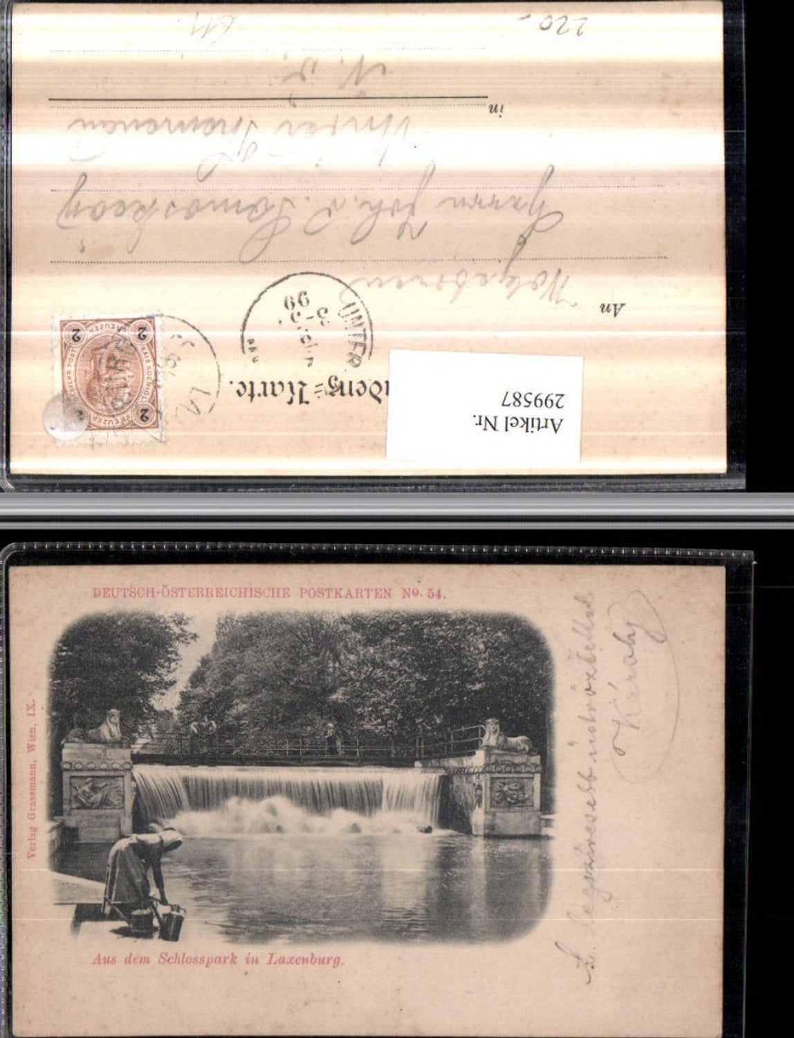 299587,Laxenburg Schlosspark Motiv Wasserfall Frau m. Gießkannen