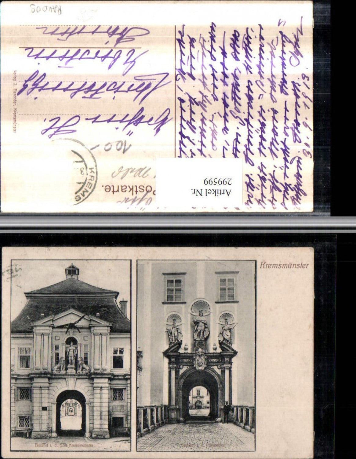 299599,Kremsmünster Einfahrt in d. Stift u. Prälatenhof Tore Mehrbildkarte