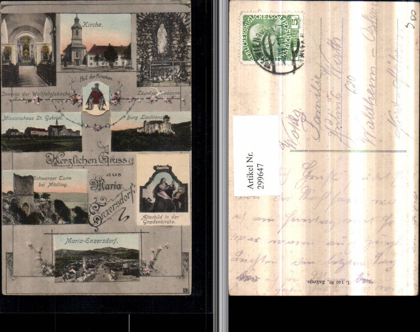 299647,Gruß aus Maria Enzersdorf Totale Kirche Burg Liechenstein Missionshaus Mehrbildkarte
