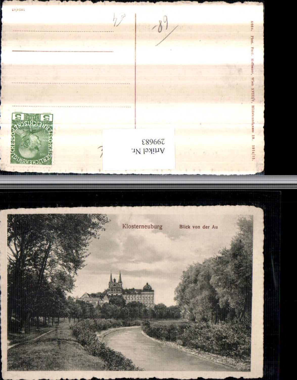 299683,Klosterneuburg Blick von d. Au zum Stift Kirche