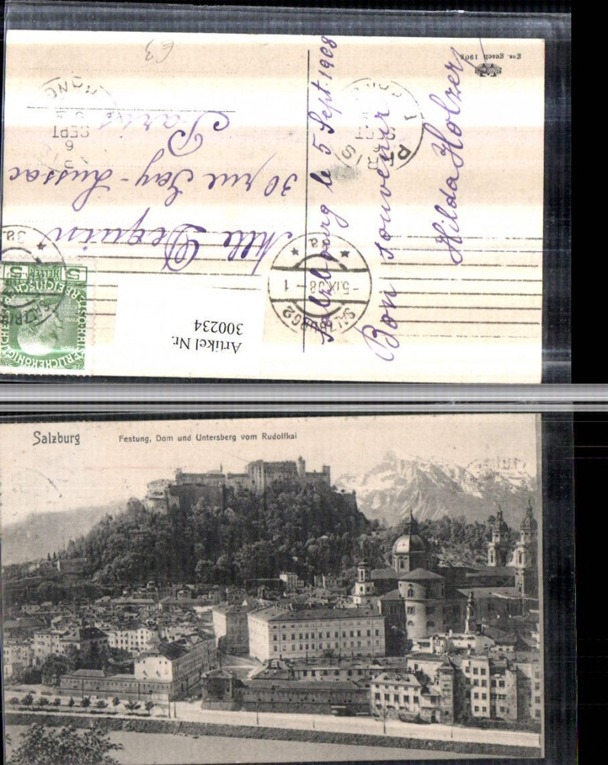 300234,Salzburg Totale Dom Kirche Festung u. Untersberg vom Rudolfkai Bergkulisse