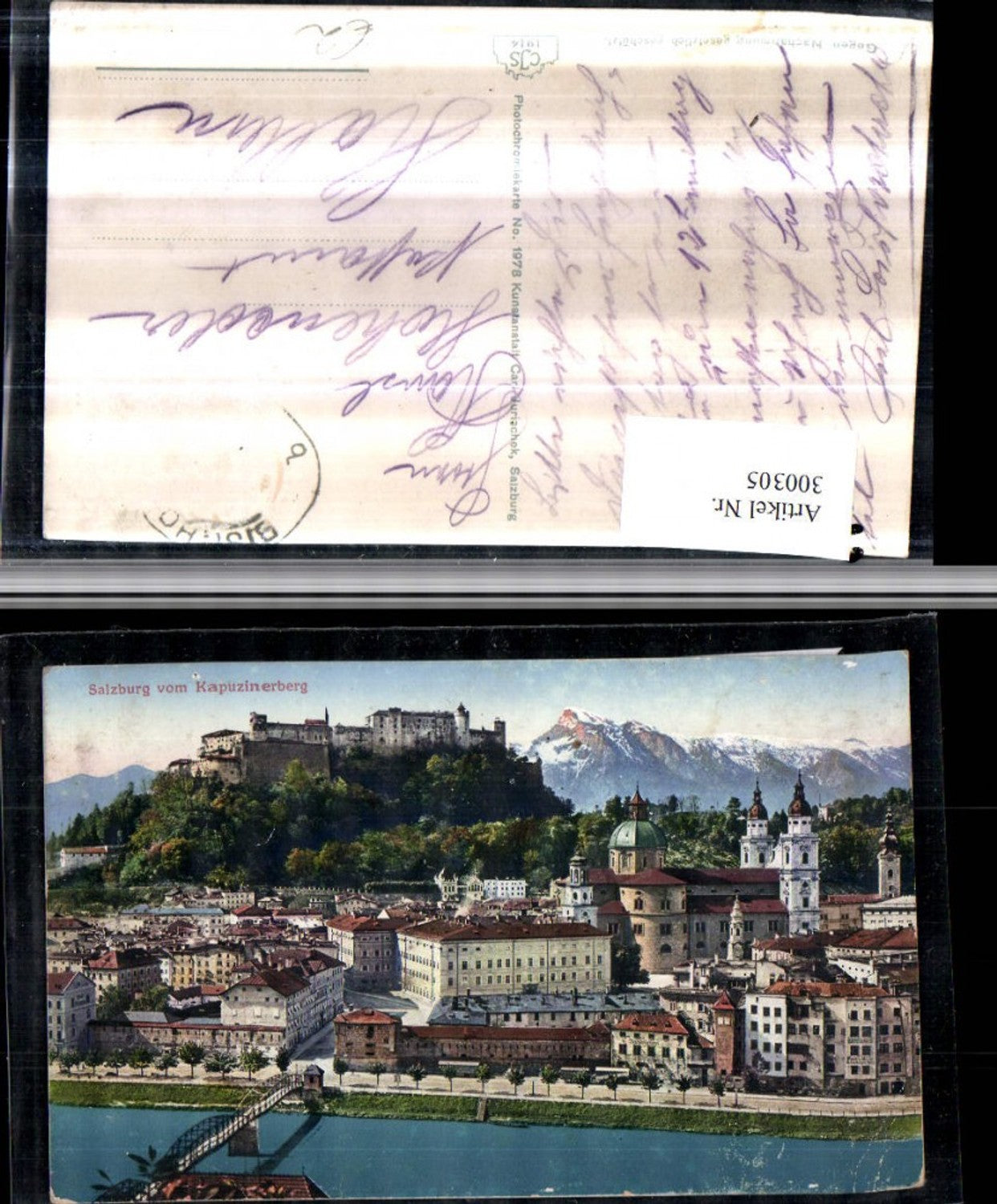 300305, Salzburg Partial view from the Kapuzinerberg with fortress, bridge, and mountain scenery