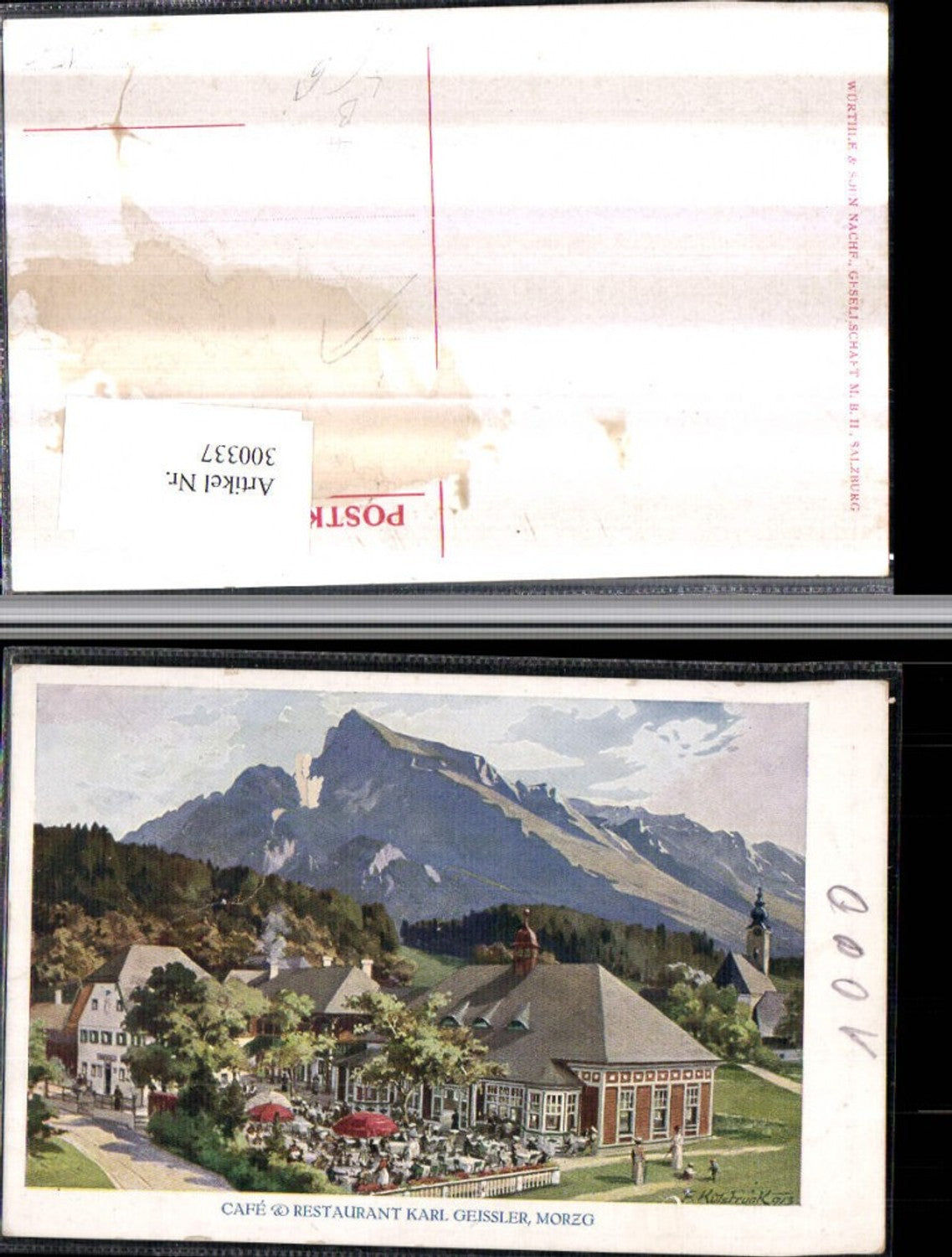 300337,Künstler Litho F. Kulstrunk Salzburg Morzg Cafe Restaurant Karl Geissler Bergkulisse