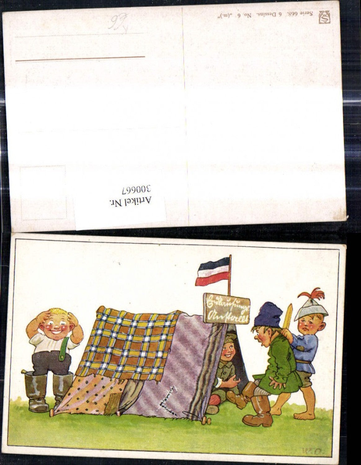 300667, Artist Ak Children b. Playing War Prisoner Tent Joke Humor