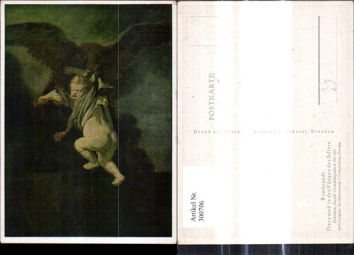 300706,Künstler Ak Rembrandt Ganymed i. d. Fängen d. Adlers Kind Adler