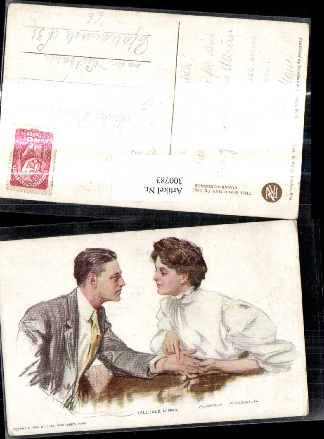 300783,Künstler Ak Alonzo Kimball Liebe Frau liest a. Hand Telltale Lines Handlesen