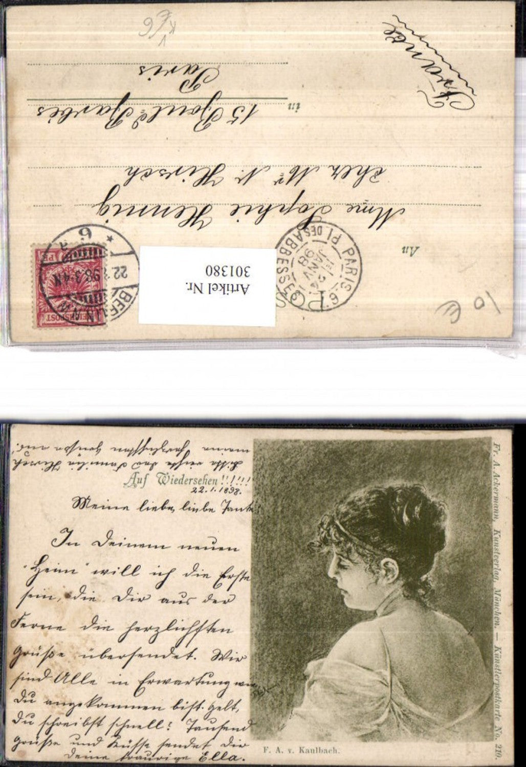 301380, Artist Ak FA v. Kaulbach Woman Portrait pub FA Ackermann 210