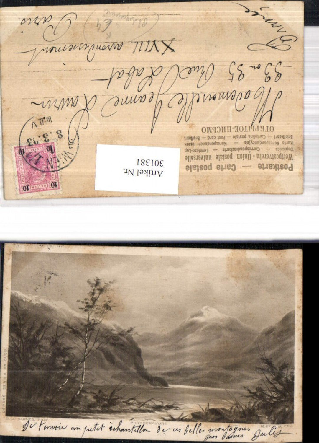 301381,Künstler Ak S. J. Barnes Photogravure Fluss Berge Landschaft