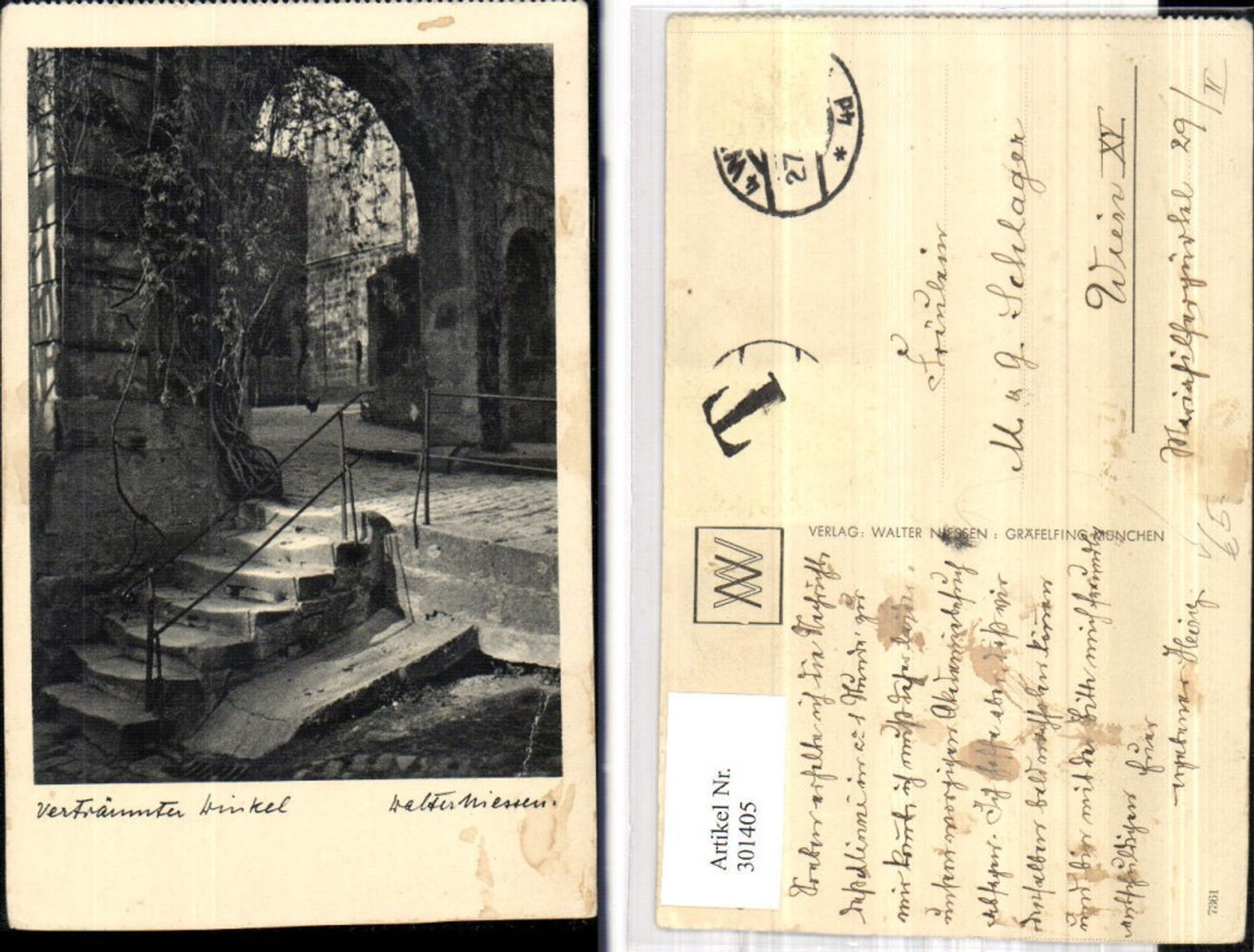 301405,Künstler Ak Verträumter Winkel Gasse Stiege Torbogen pub Walter Niessen
