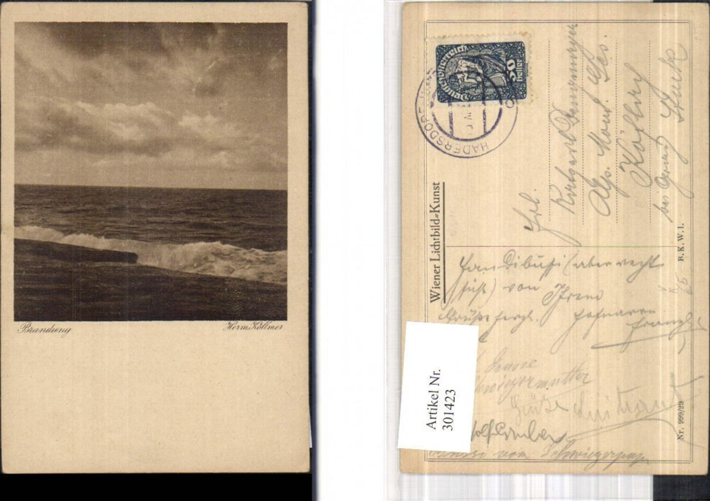 301423,Künstler Ak Hermann Köllmer Brandung Passepartout pub B.K.W. I. Brüder Kohn 999/29