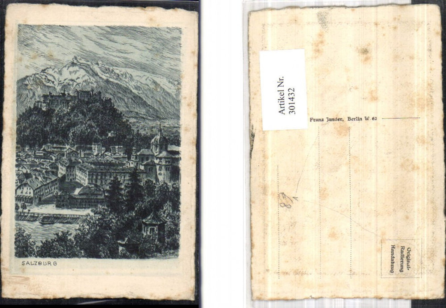 301432,Künstler Ak Salzburg pub Original Radierung Handabzug Franz Jander Berlin