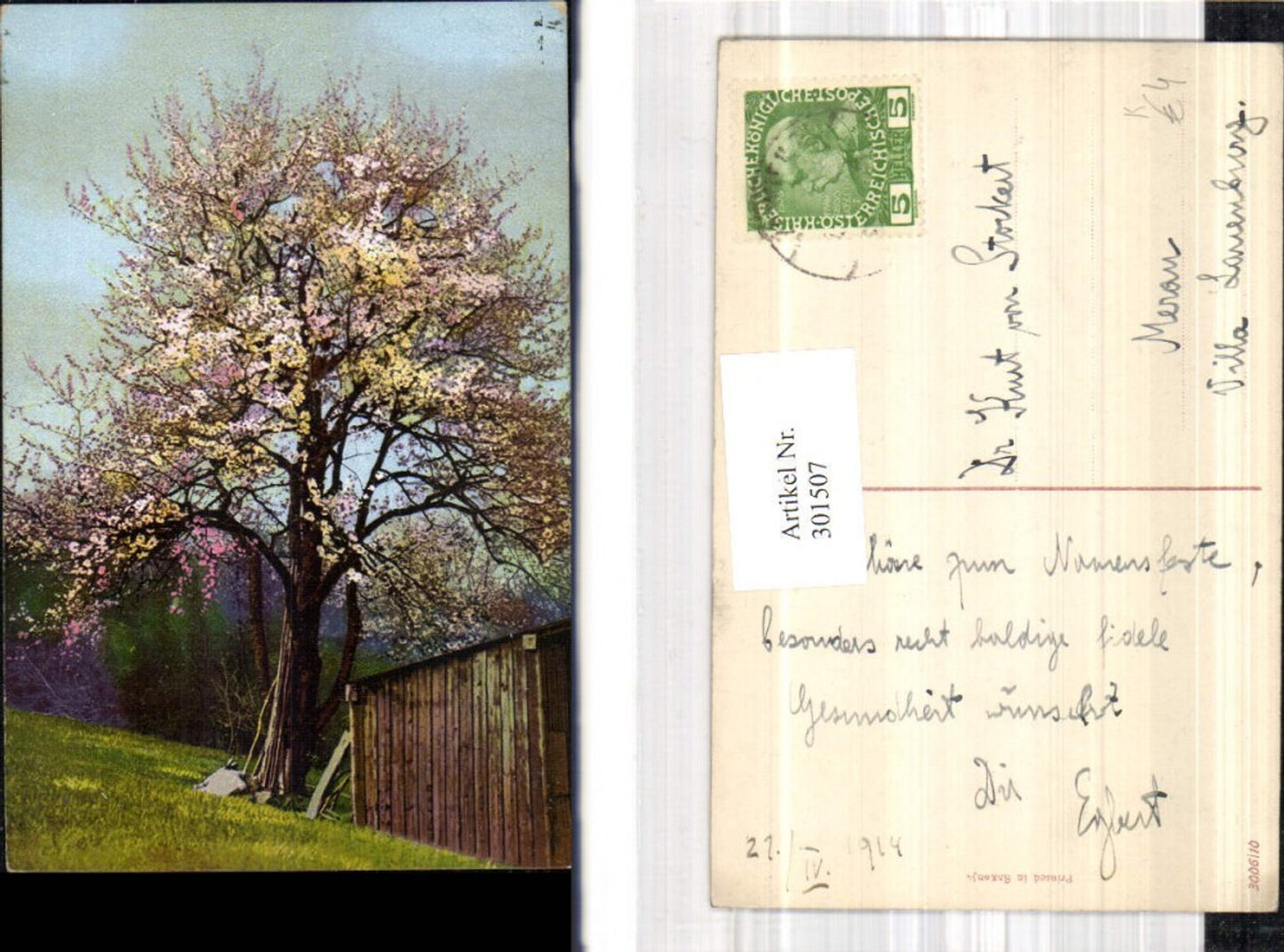 301507, Artist Ak Blooming Tree Hut