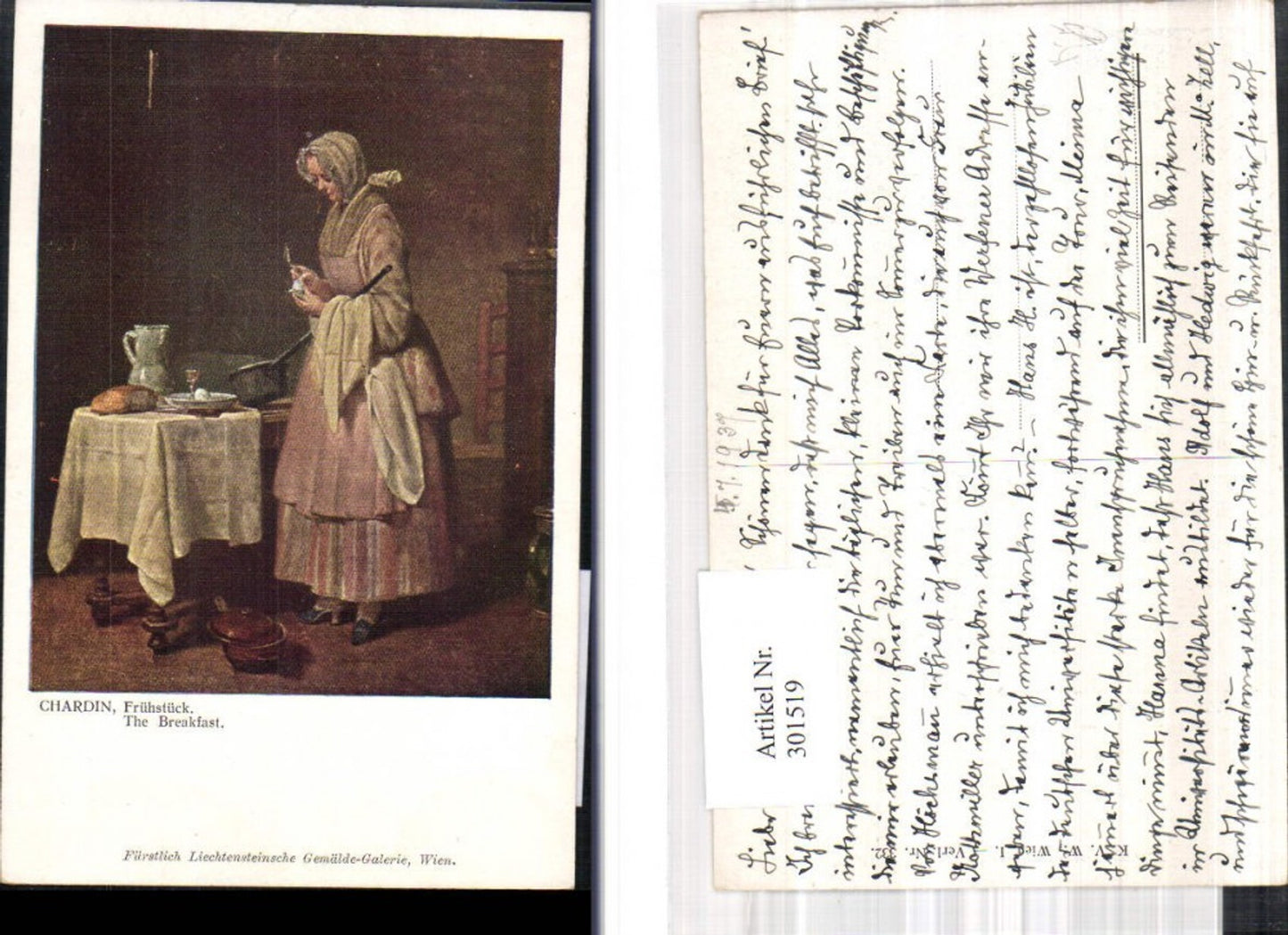 301519,Künstler Ak Chardin Frühstück Frau a. Tisch Essen