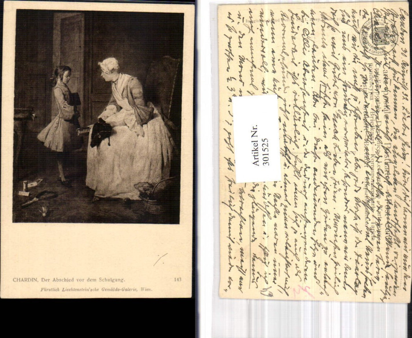 301525,Künstler Ak Chardin Der Abschied v. d. Schulgang Frau m. Junge Bub