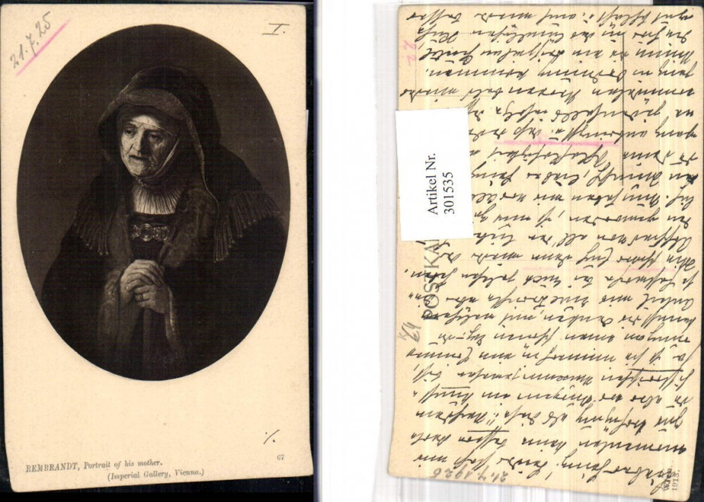 301535, Artist Ak Rembrandt Portrait of his mother Old Woman Portrait Passepartout