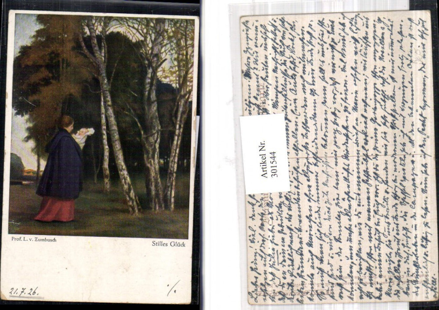 301544,Künstler Ak L. v. Zumbusch Stilles Glück Mutter m. Kind Bäume pub Wohlgemuth & Lissner 5017