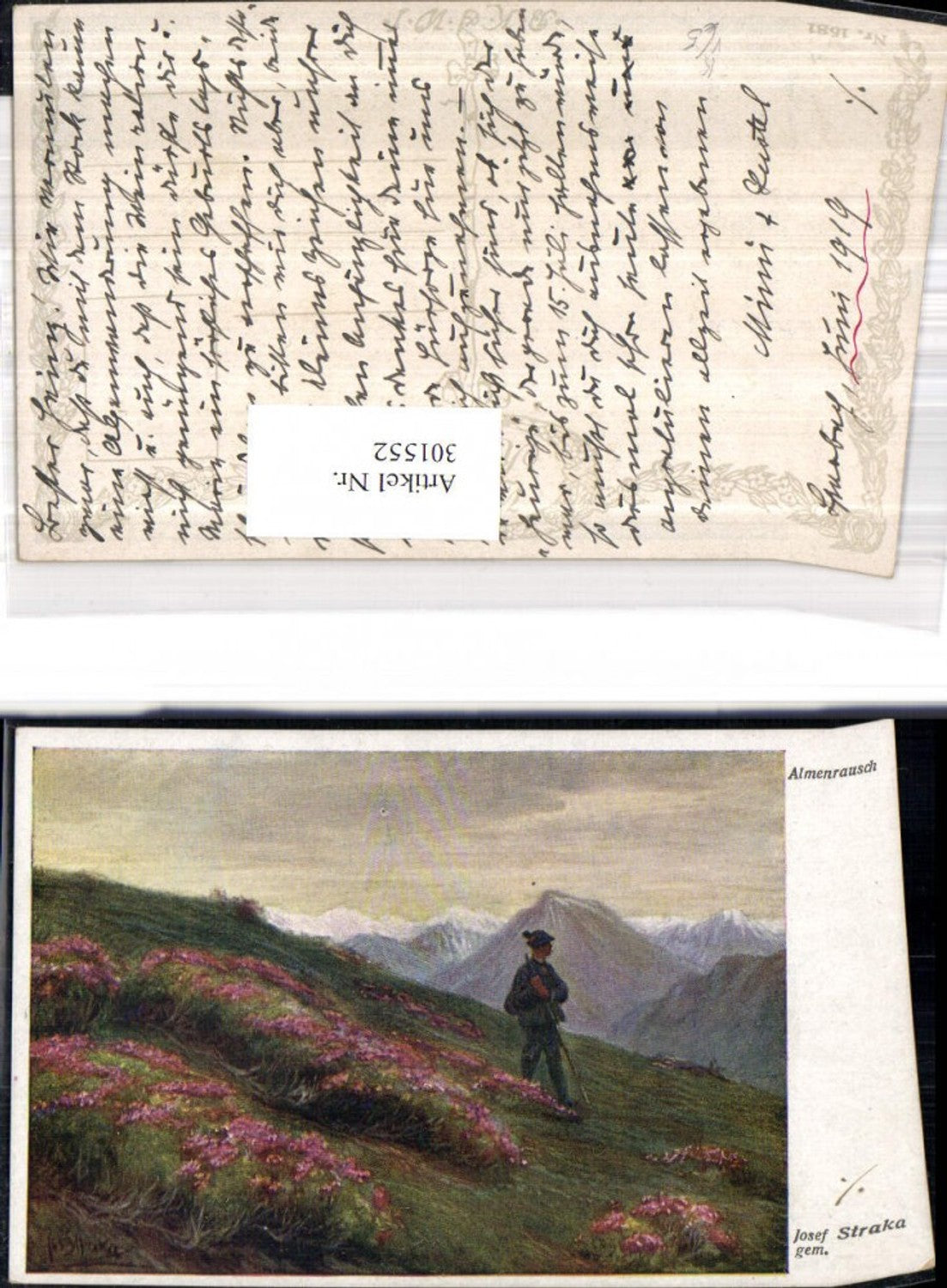 301552,Künstler Ak Josef Straka Almenrausch Jäger Alpenlandschaft pub B.K.W.I. Brüder Kohn 1581