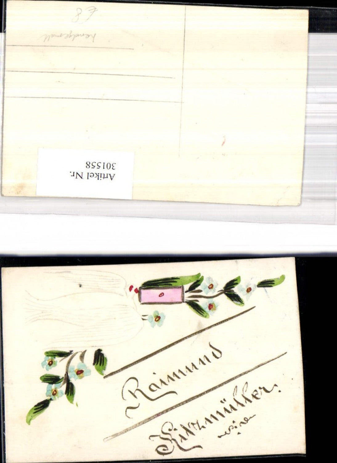 301558,Künstler Ak Handgemalt Taube Brieftaube Brief Kuvert Blumen Vergissmeinnicht Raimund Kitzmüller