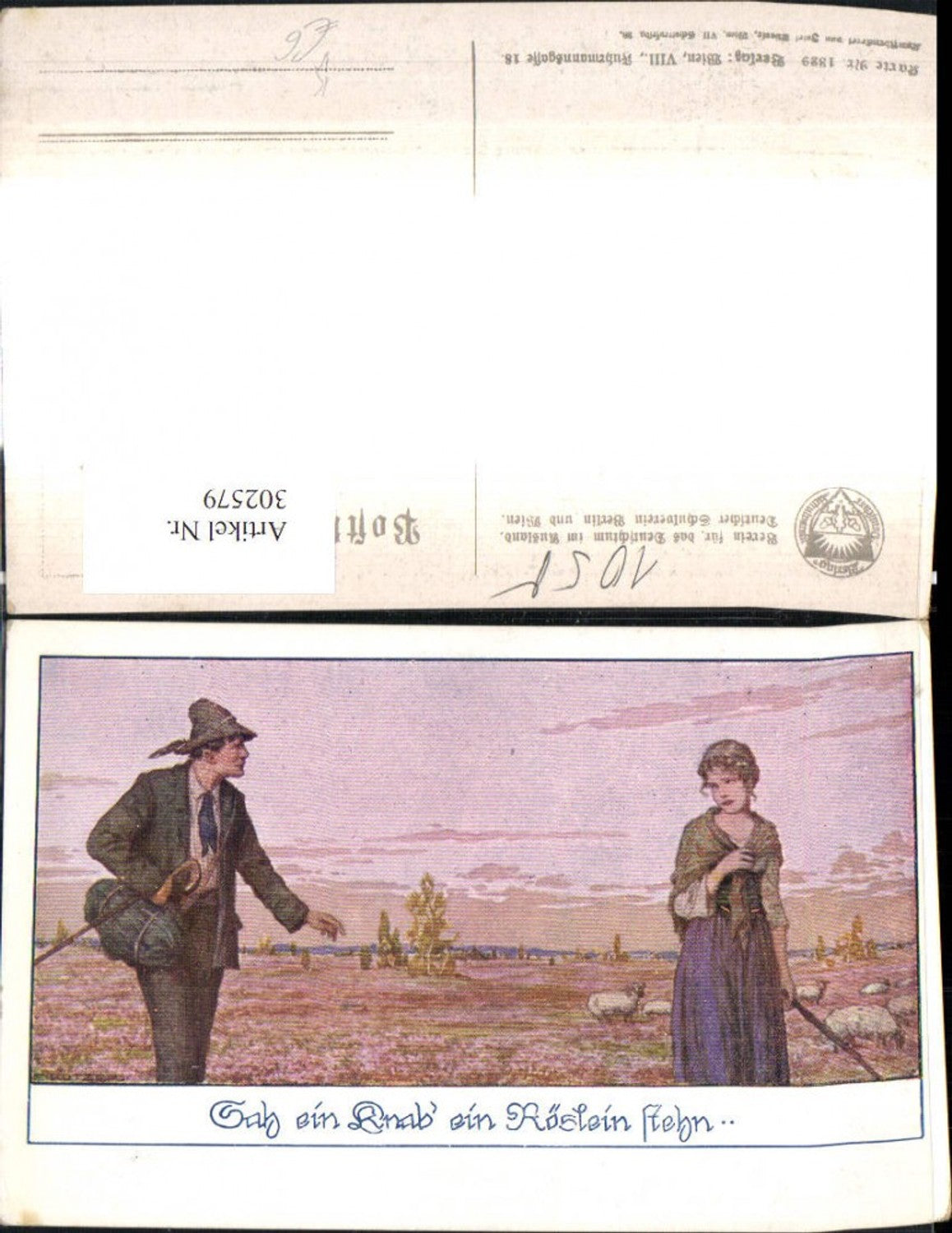 302579, German School Association 1329 Artist E. Kutzer Saw a boy a rosebud standing Wanderer Woman a willow