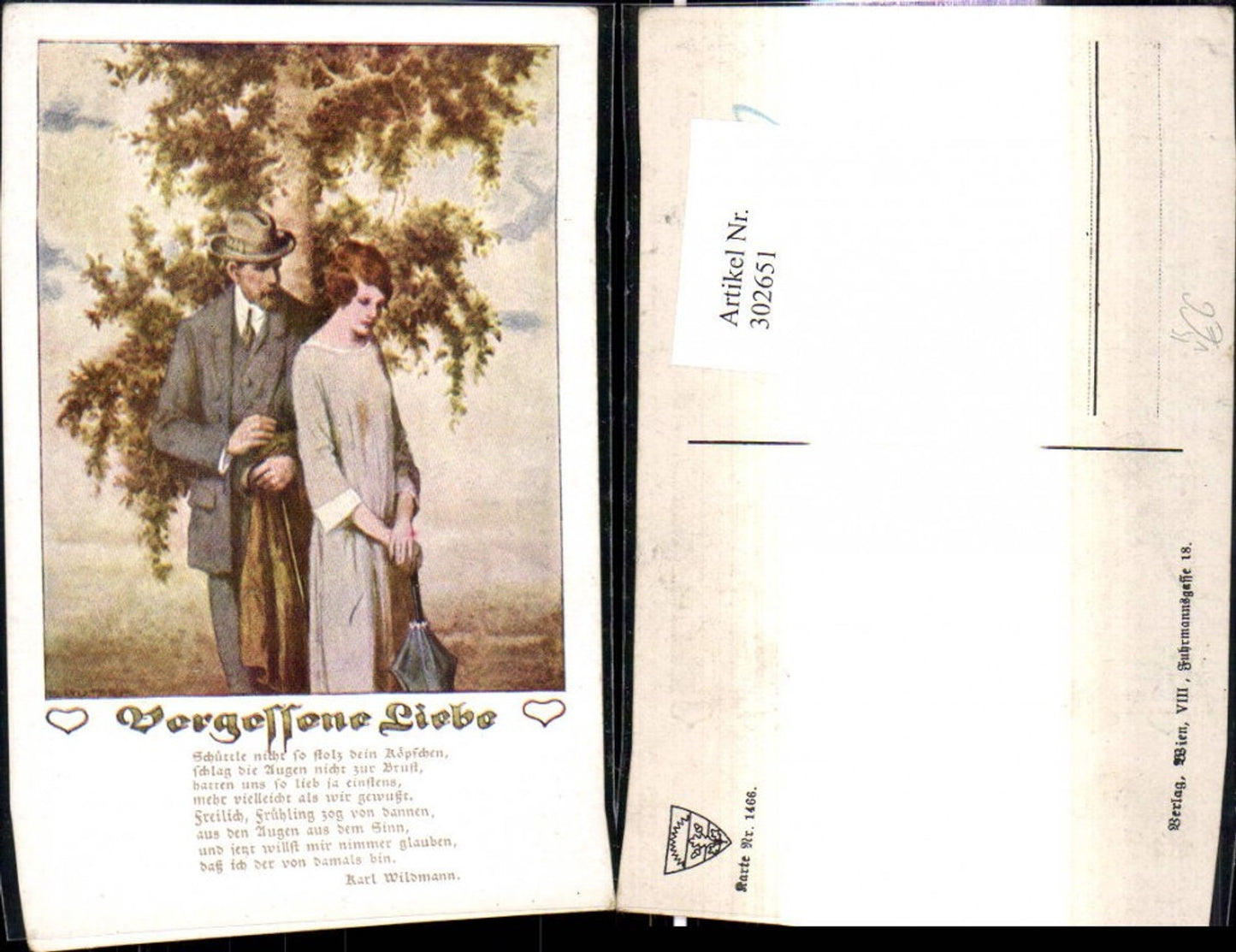 302651,Deutscher Schulverein 1466 E. Kutzer Vergessene Liebe Paar b. Baum Text