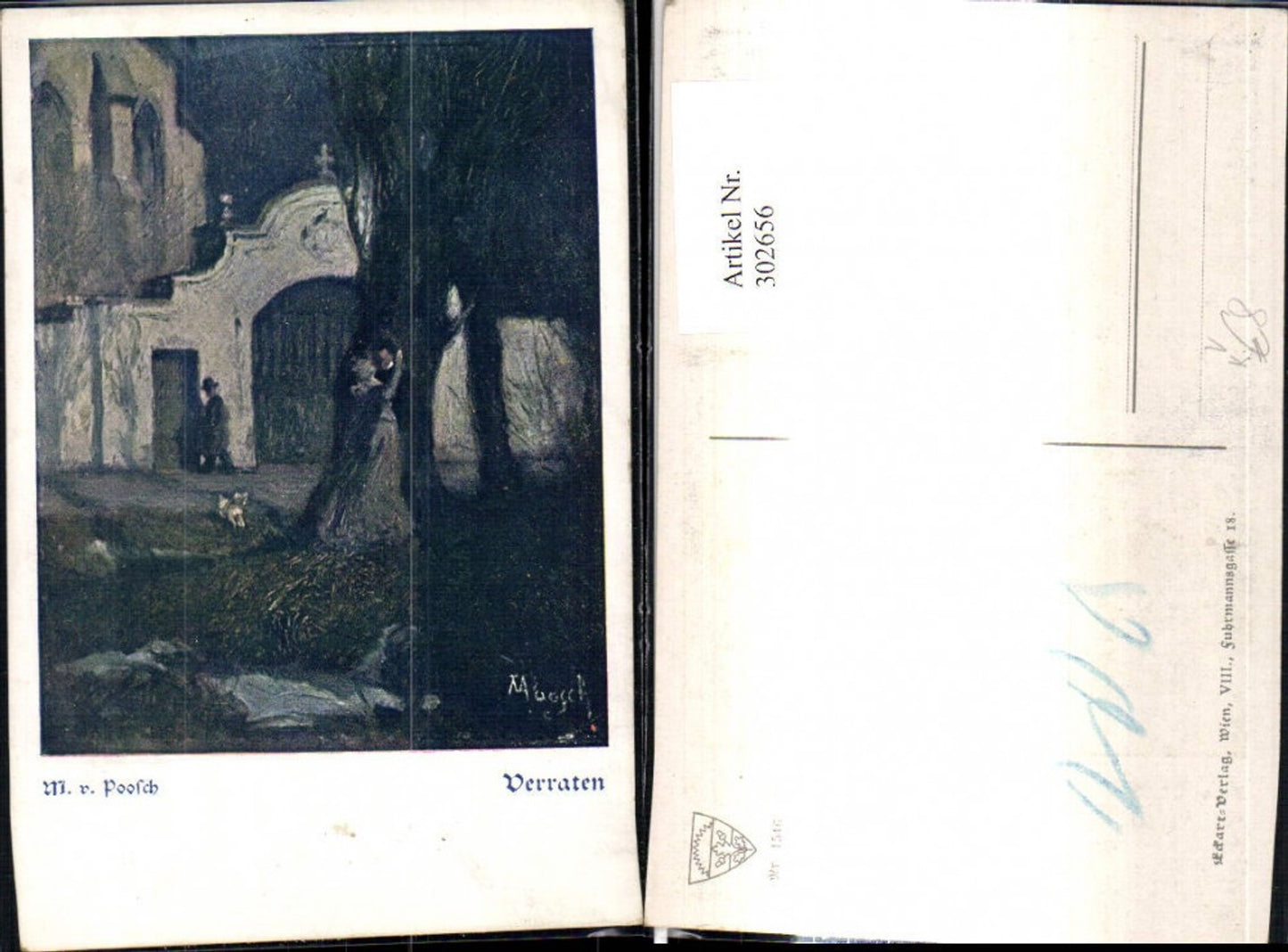 302656,Deutscher Schulverein 1546 M. v. Poosch Verraten Paar Kuss unter Baum Hund b. Nacht