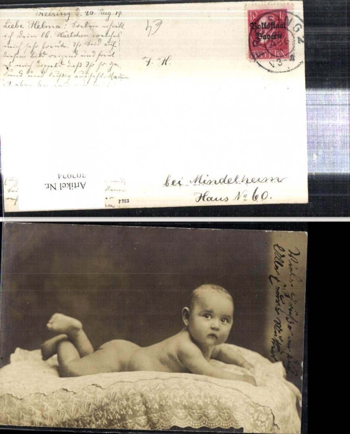 302924,Foto Ak Kind Baby Kleinkind nackt a. Bauch liegend