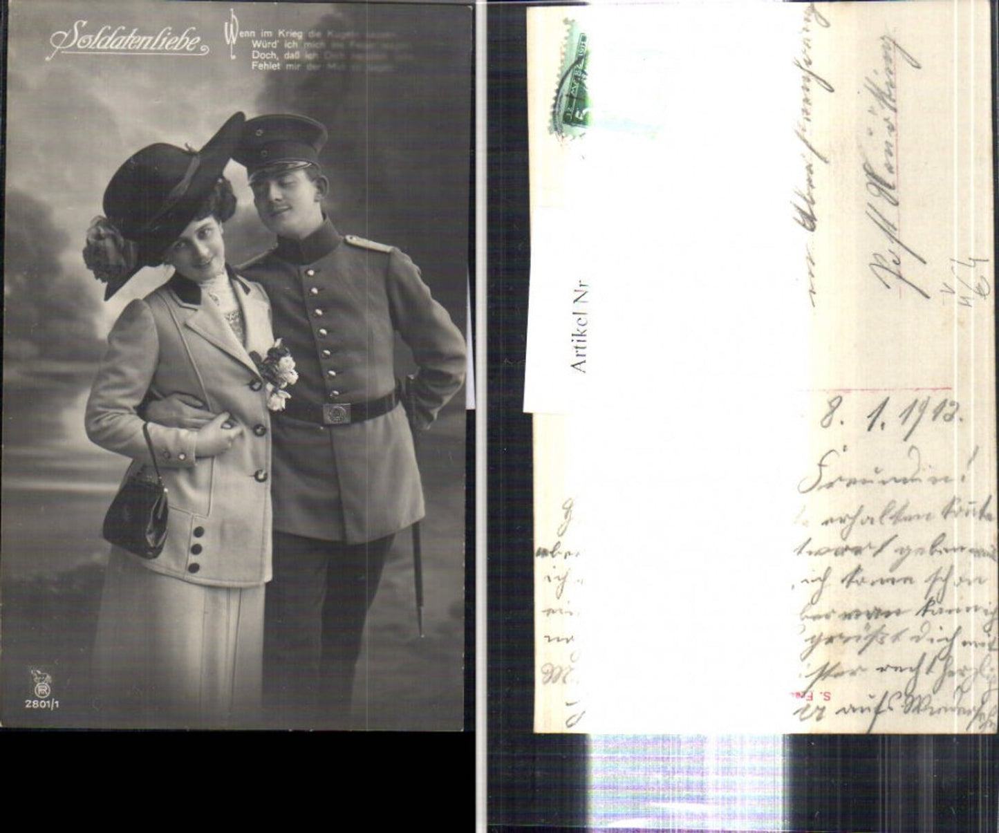302998, WW1 Soldier with wife Soldier's love saying Patriotism Propaganda pub RPH 2801/1