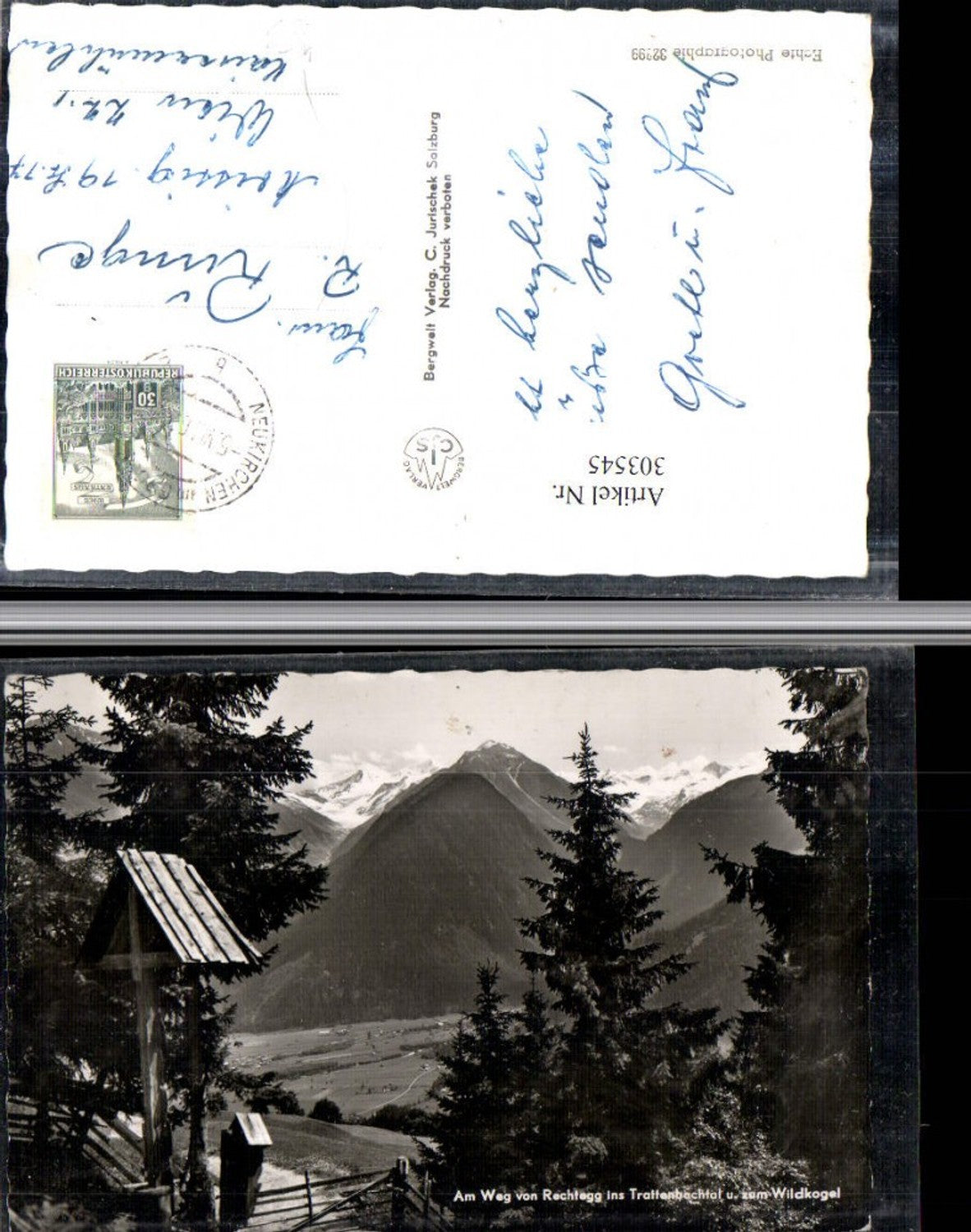 303545,Weg vom Rechtegg ins Trattenbachtal u. Wildkogel Bergkulisse Wegkreuz b. Neukirchen