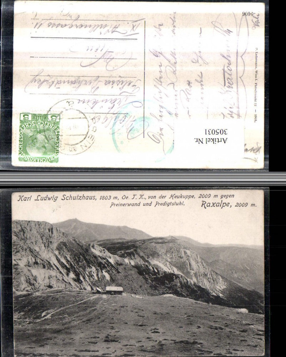 305031,Raxalpe Karl Ludwig-Schutzhaus Berghütte b. Prein von d. Heukuppe Bergkulisse
