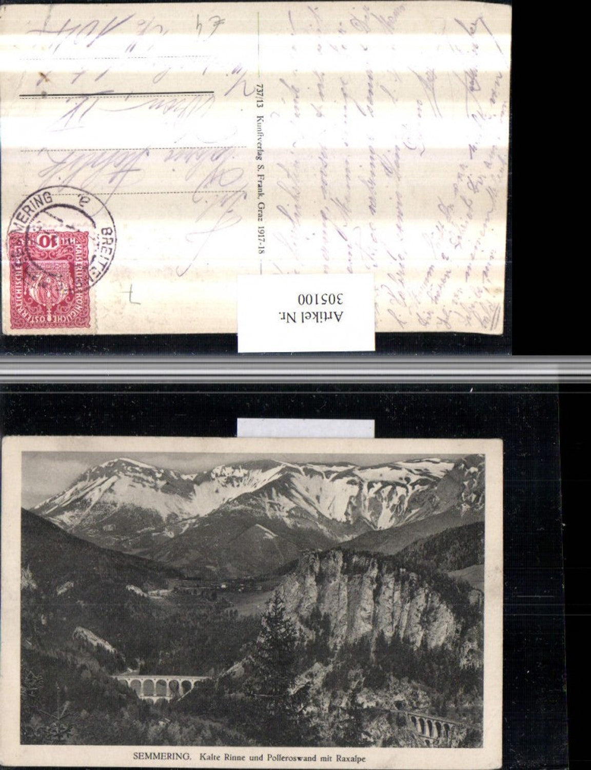 305100,Semmering Kalte Rinne Viadukt u. Polleroswand m. Raxalpe Bergkulisse
