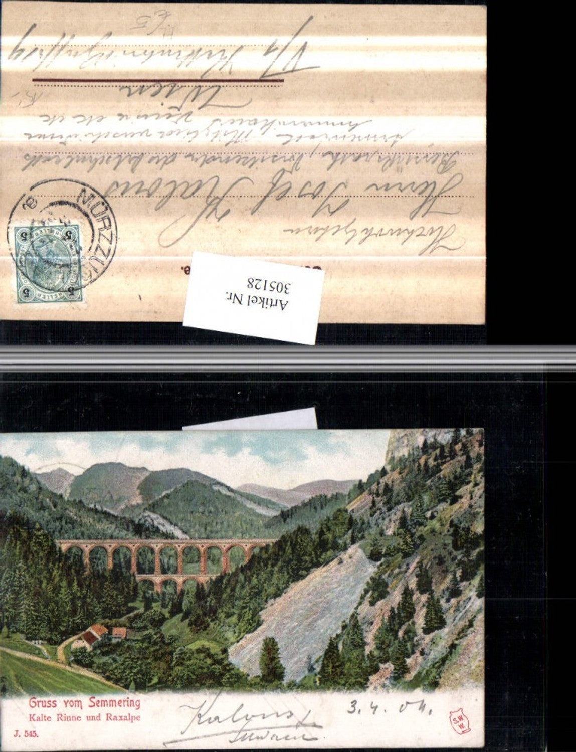 305128,Gruß v. Semmering Semmeringbahn Kalte Rinne Viadukt m. Raxalpe