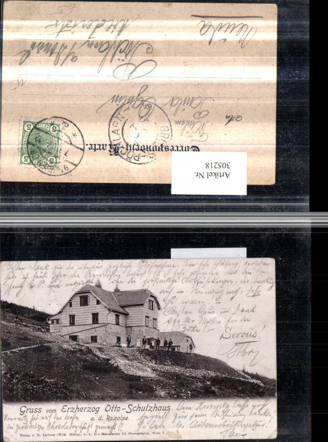 305218,Gruß vom Erzherzog Otto-Schutzhaus Berghütte auf d. Raxalpe b. Reichenau