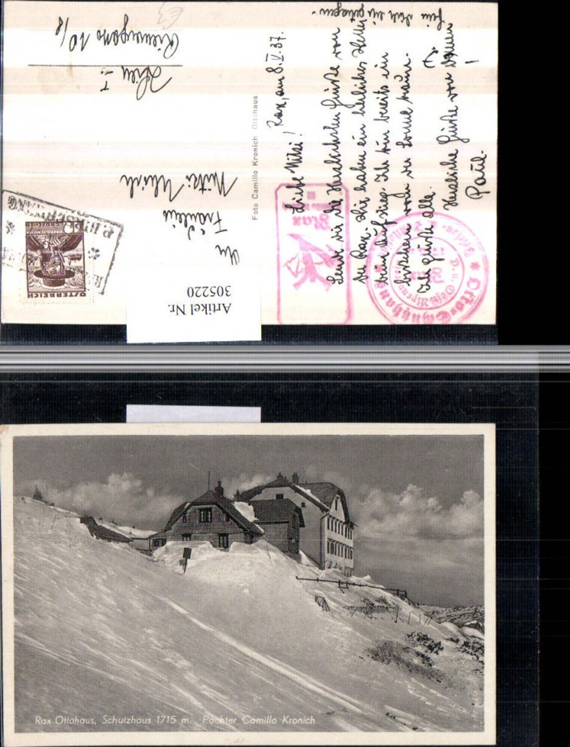 305220,Rax Ottohaus Schutzhaus Berghütte b. Reichenau Winterbild