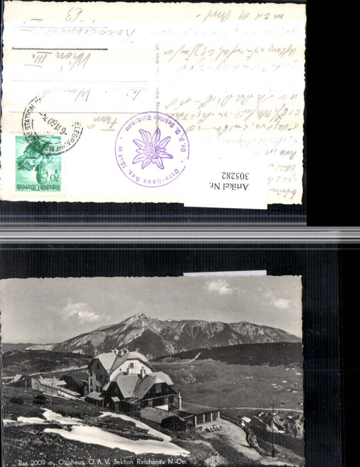 305282,Rax Ottohaus Berghütte b. Reichenau Bergkulisse Telegraphenzentralstation Stempel