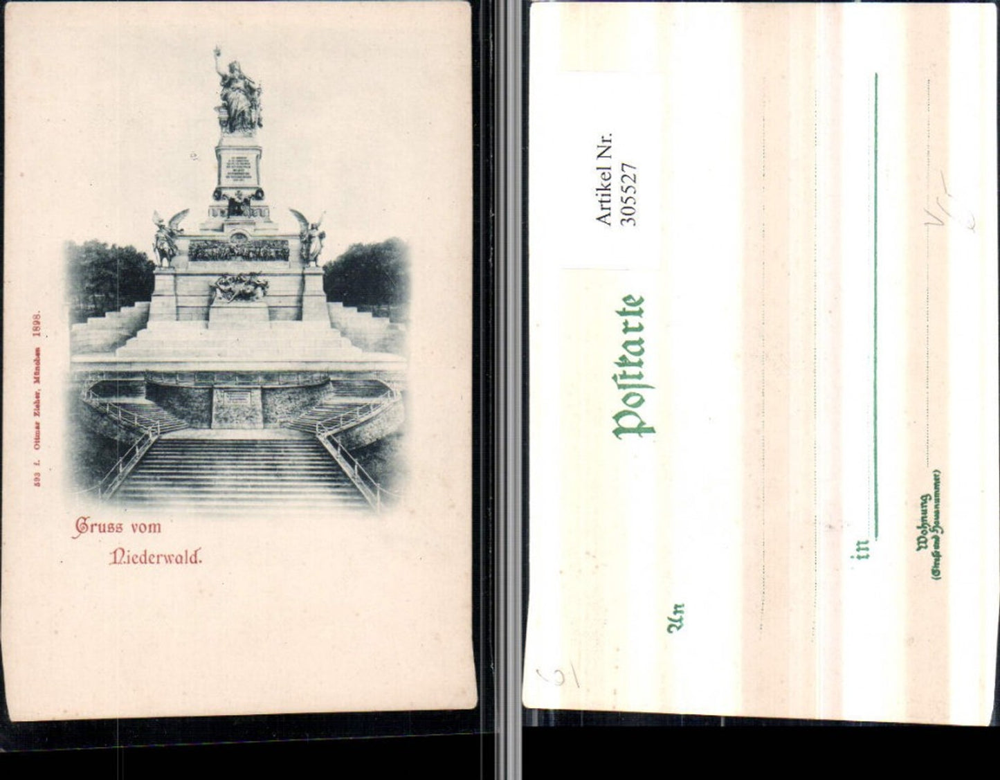 305527,Gruß vom Niederwald Denkmal b. Rüdesheim pub Ottmar Zieher 1898