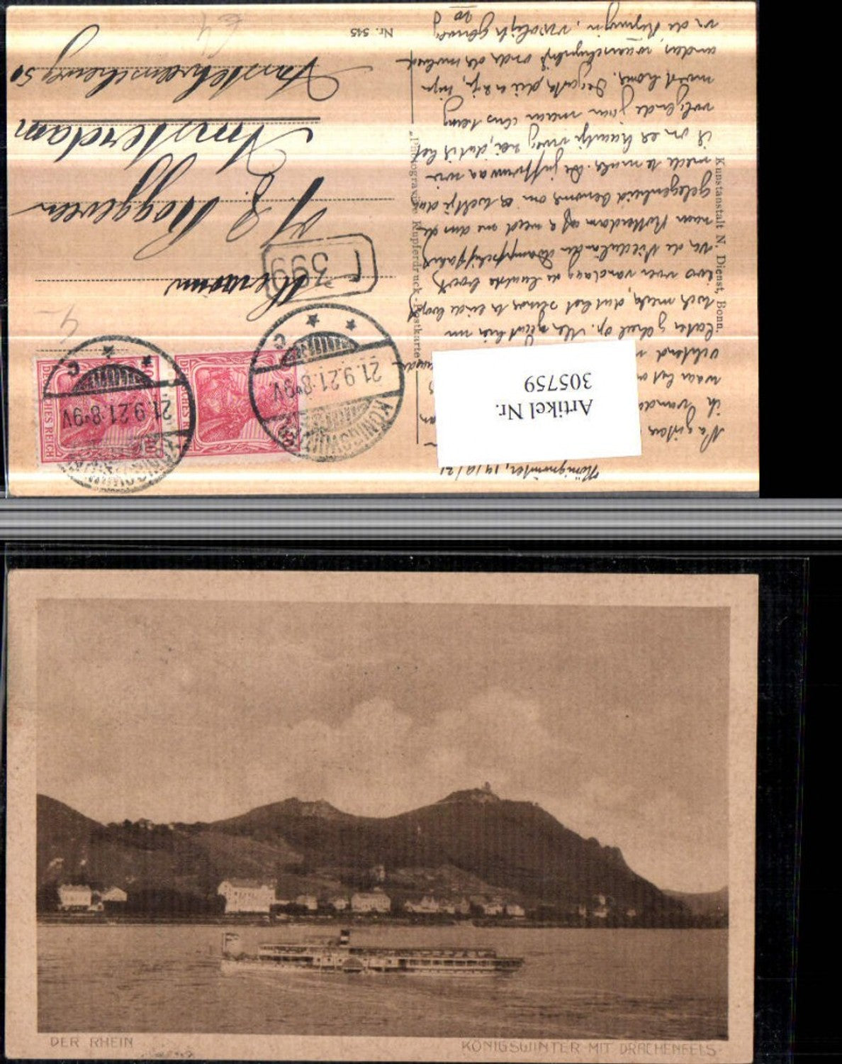 305759,Königswinter am Rhein Teilansicht m. Drachenfels Dampfer