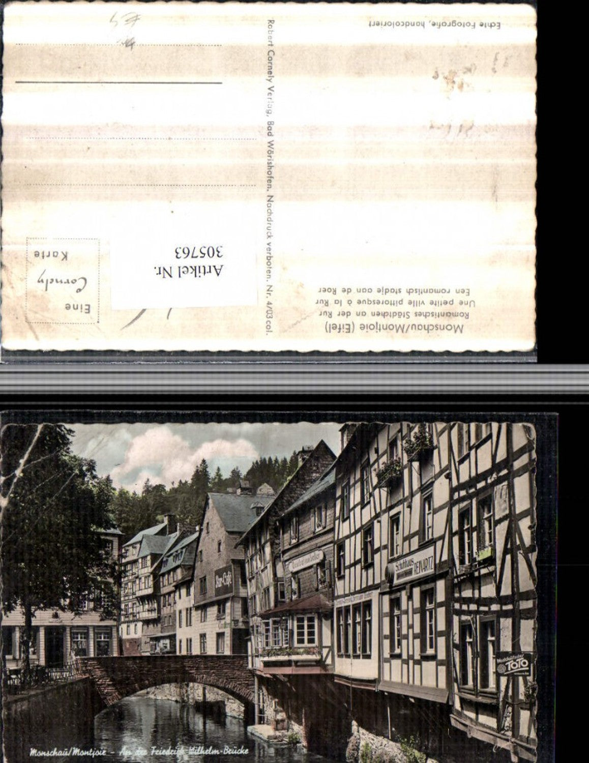 305763,Monschau in d. Eifel Friedrich Wilhelm-Brücke Schuhhaus Gasthof Cafe