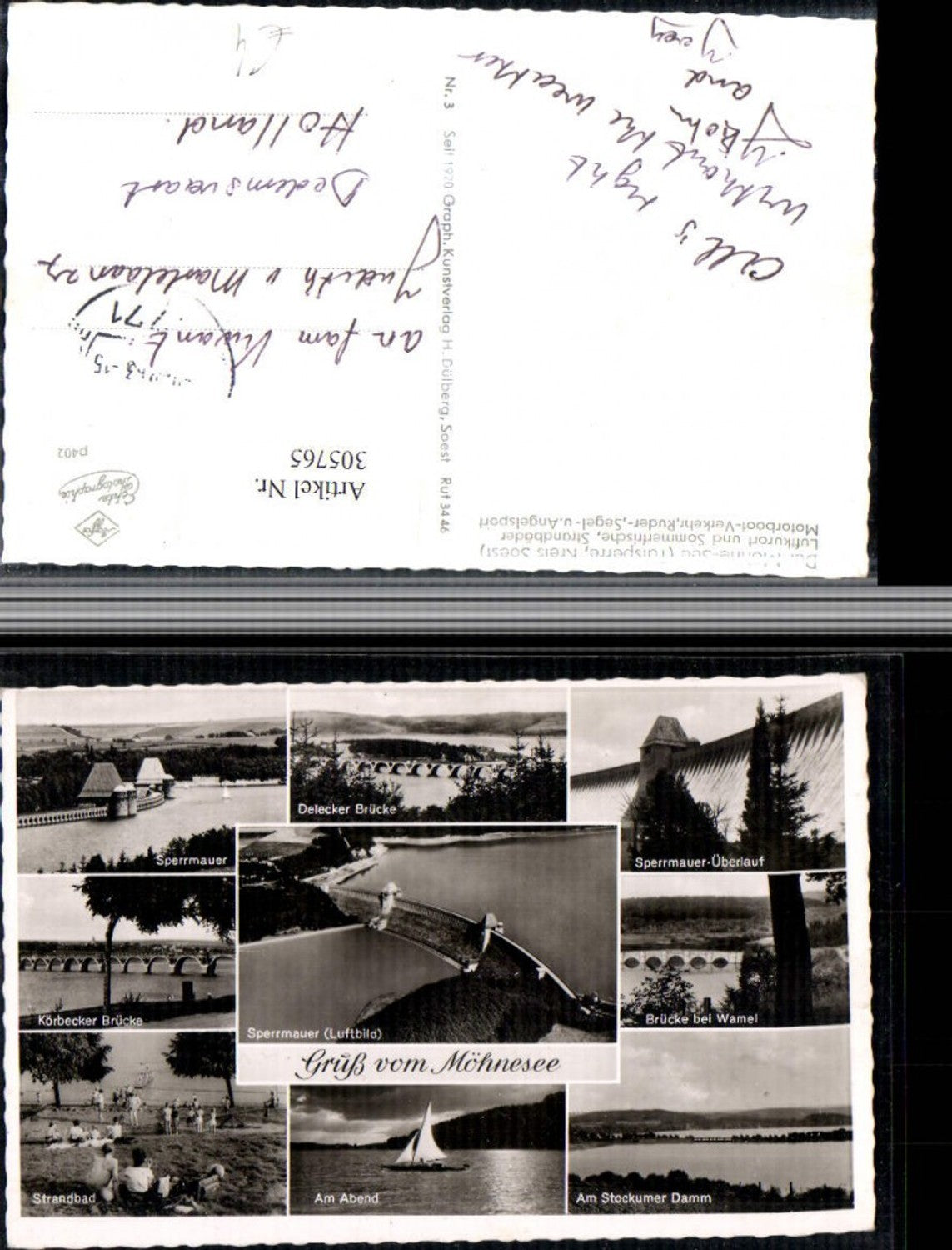 305765,Möhnesee Sperrmauer Überlauf Brücke Strandbad Strandleben Damm Mehrbildkarte