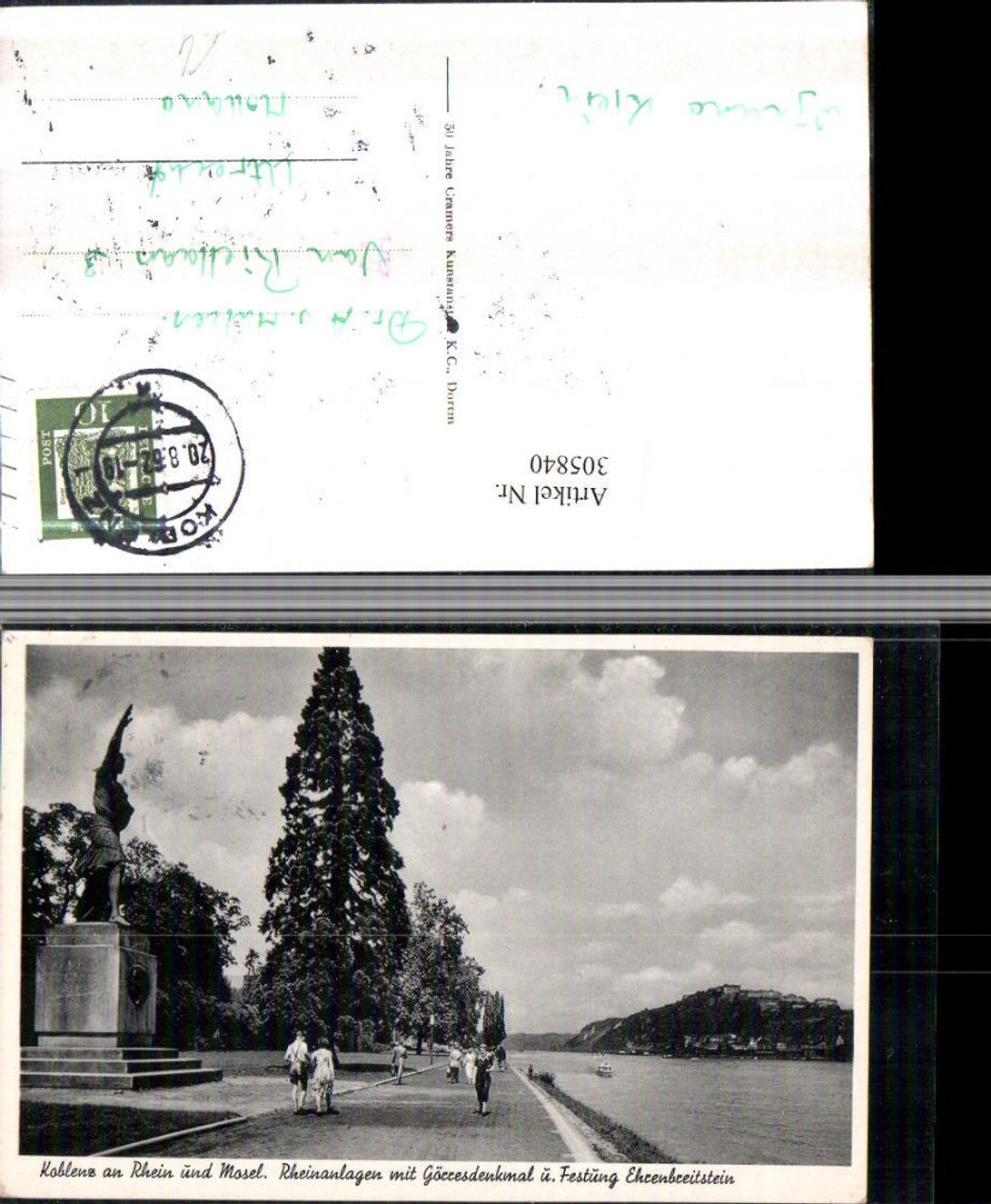 305840,Koblenz am Rhein u. Mosel Rheinanlagen m. Görres-Denkmal u. Festung Ehrenbreitstein