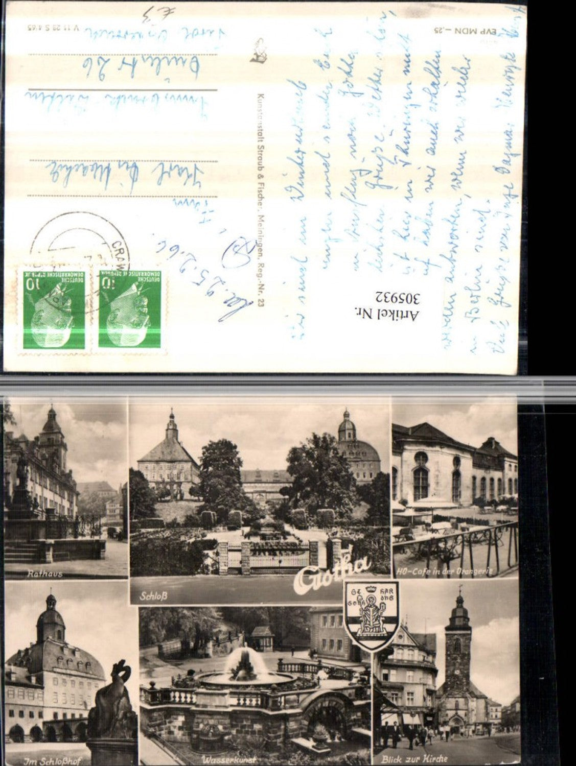 305932,Gotha Schloss Rathaus Wasserkunst Kirche HO-Cafe Mehrbildkarte