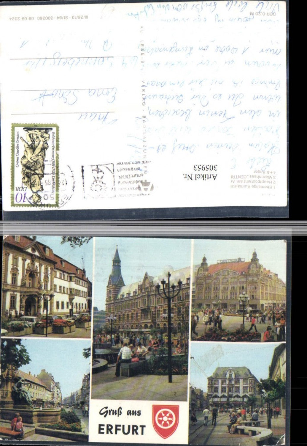 305953, Erfurt Post Office Kurmainzische Statthalterei Department Store Anger Multi-view postcard
